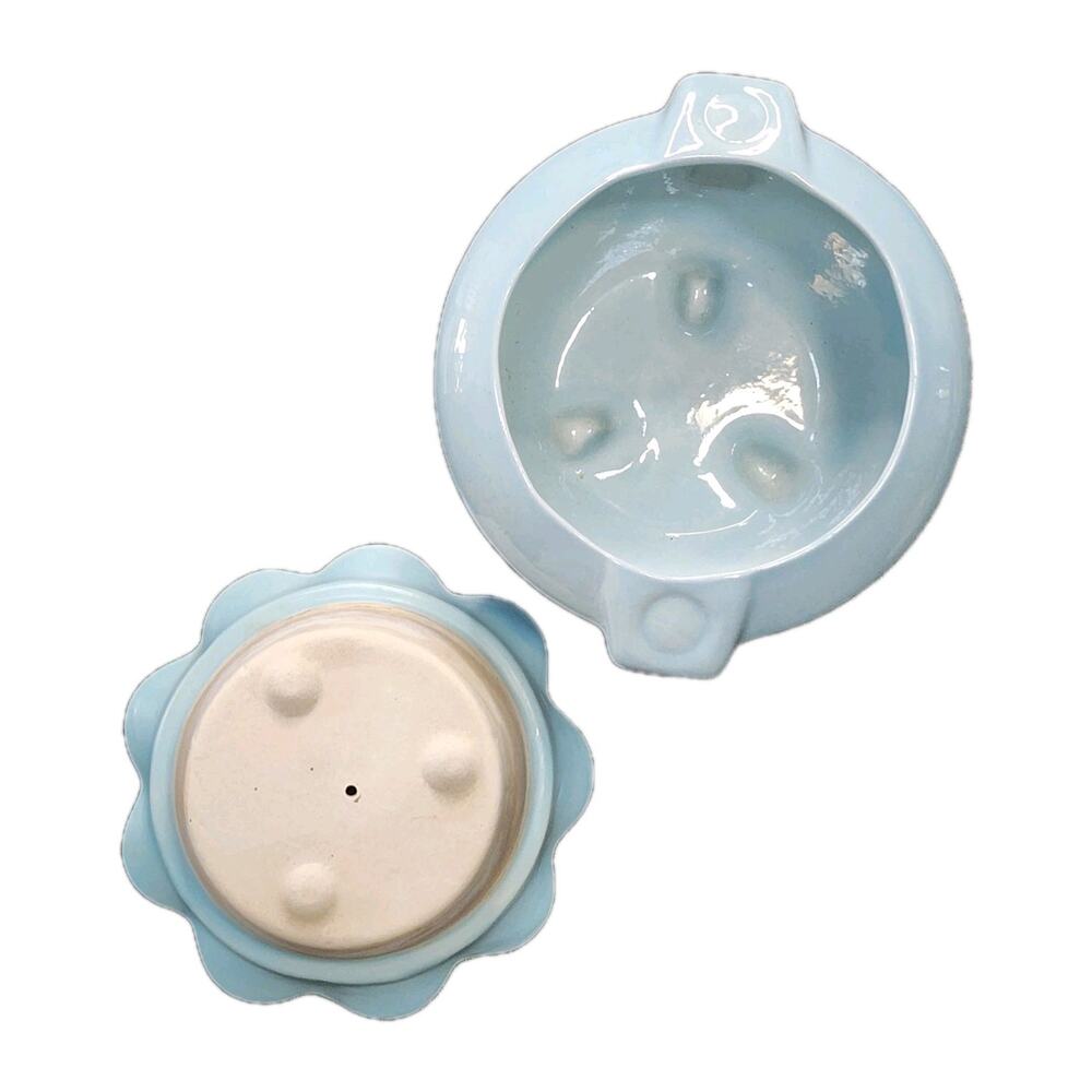 Vintage African Violet Self Watering Planter Blue Ceramic Hand Painted Flowers - Picture 6 of 9